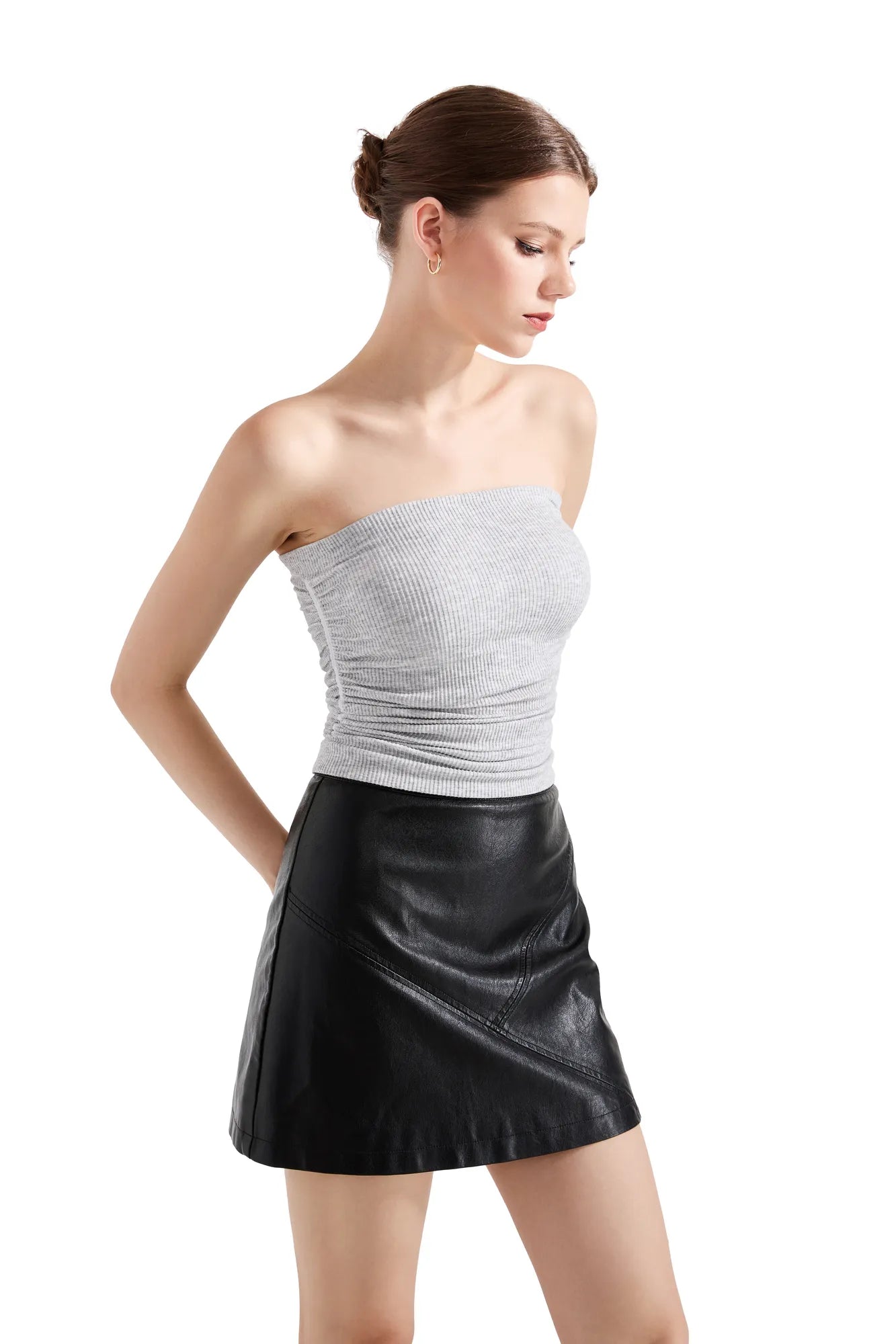 Ribbed Ruched Tube Top-SUUKSESS-SUUKSESS