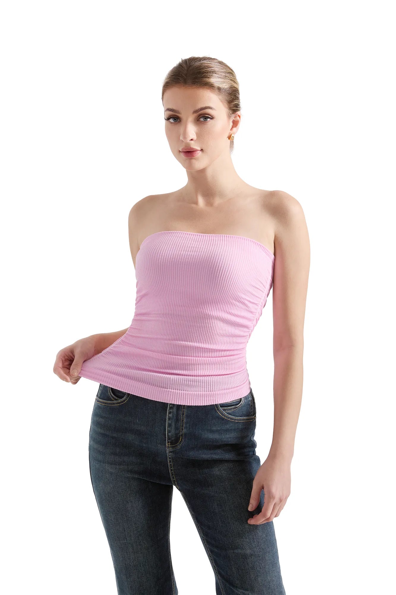 Ribbed Ruched Tube Top-SUUKSESS-SUUKSESS