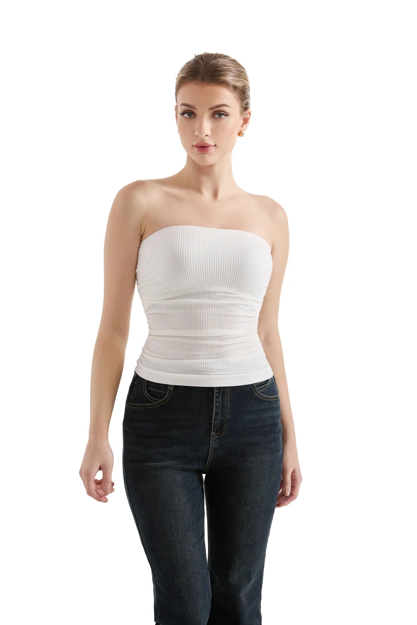 Ribbed Ruched Tube Top-SUUKSESS-SUUKSESS