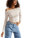 Buttery Soft Ruched Off Shoulder Shirt - Long Sleeve