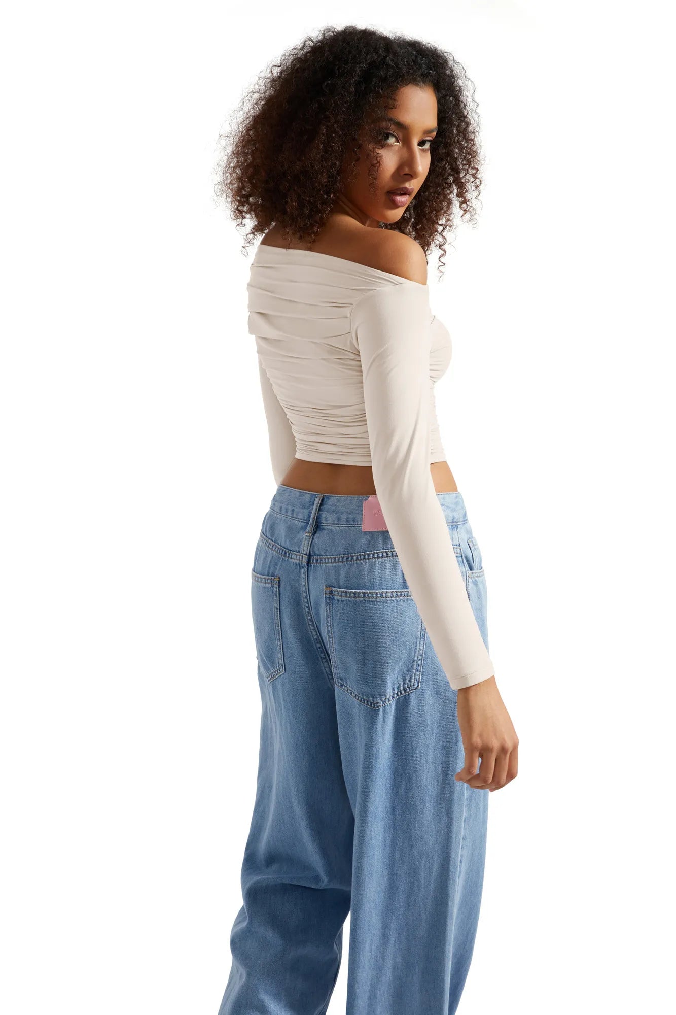 Buttery Soft Ruched Off Shoulder Shirt - Long Sleeve