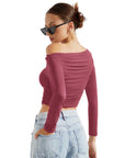 Buttery Soft Ruched Off Shoulder Shirt - Long Sleeve