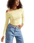 Buttery Soft Ruched Off Shoulder Shirt - Long Sleeve