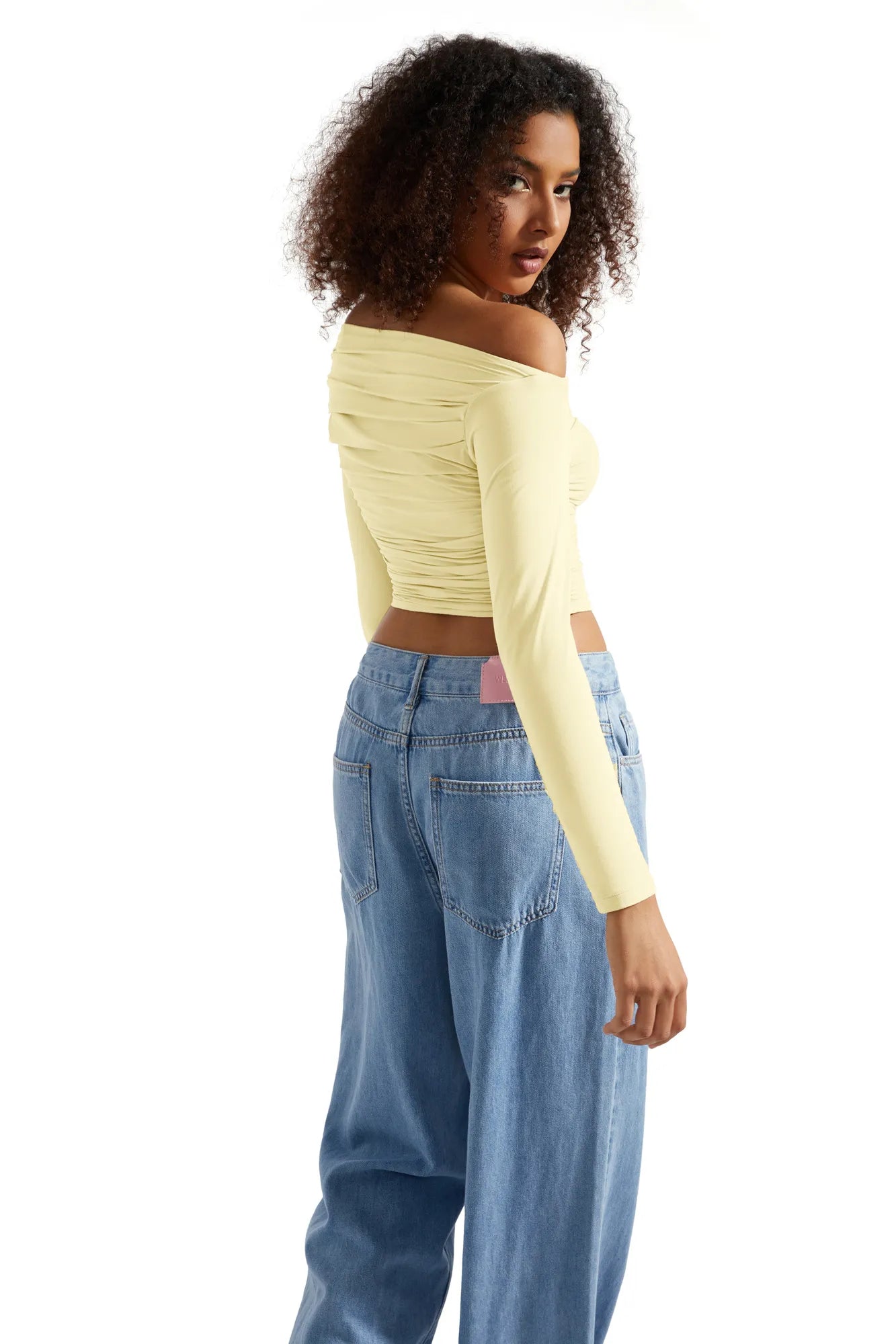 Buttery Soft Ruched Off Shoulder Shirt - Long Sleeve