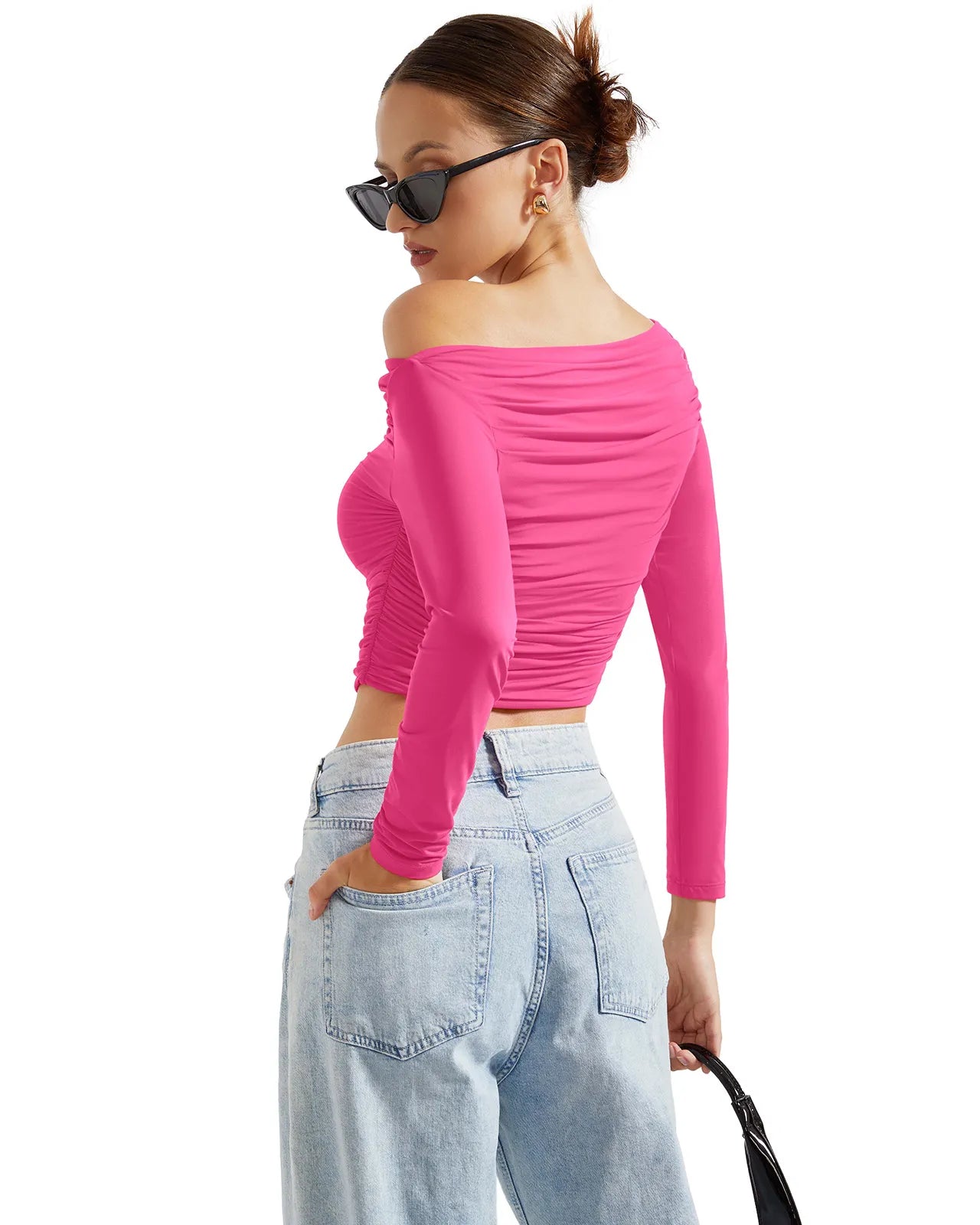 Buttery Soft Ruched Off Shoulder Shirt - Long Sleeve