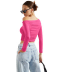 Buttery Soft Ruched Off Shoulder Shirt - Long Sleeve