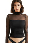 Buttery Soft Mesh Mock Neck Shirt - Long Sleeve-Clothing-SUUKSESS-Black-XS-SUUKSESS