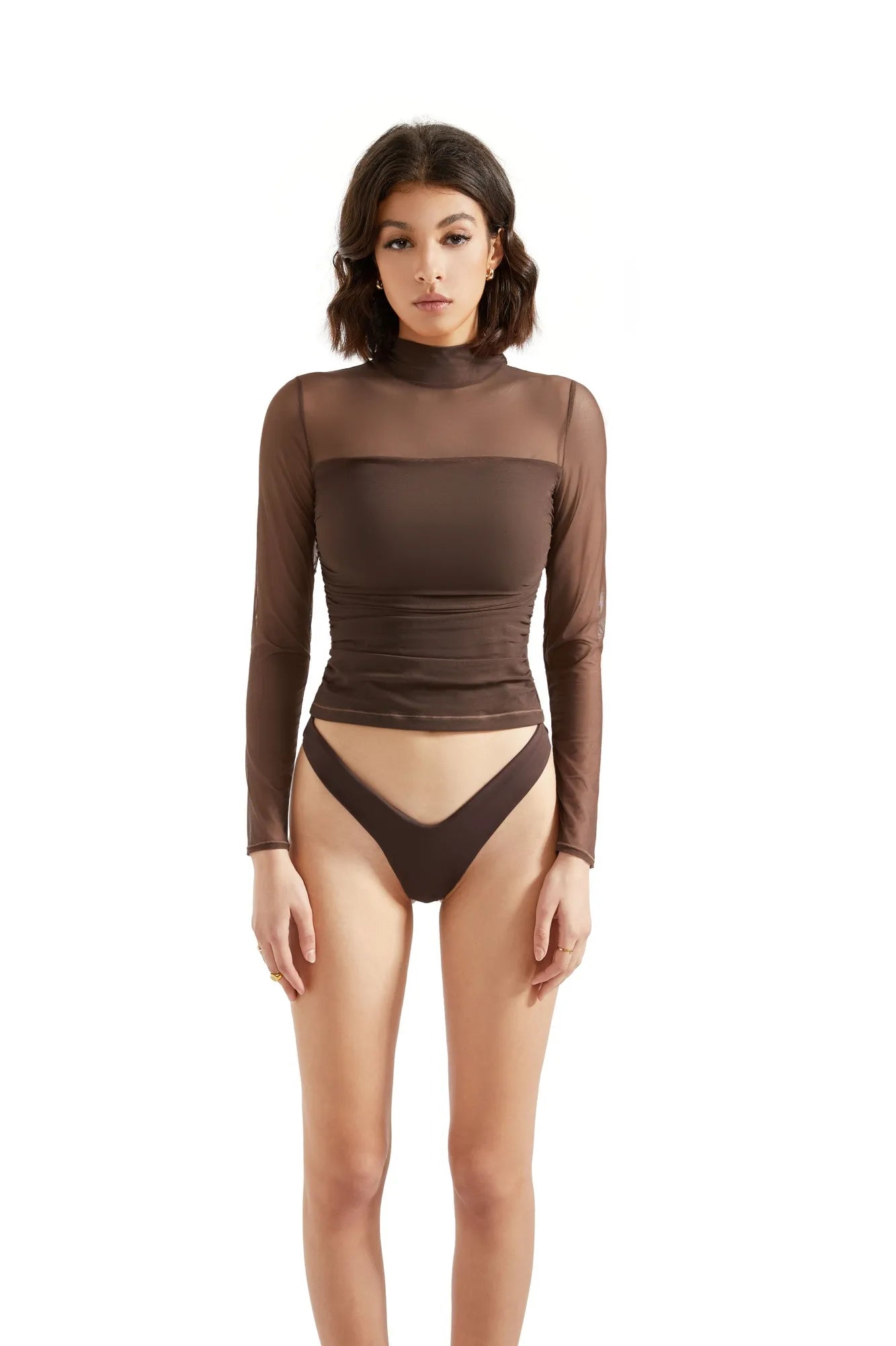 Buttery Soft Mesh Mock Neck Shirt - Long Sleeve-Clothing-SUUKSESS-Brown-XS-SUUKSESS