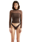 Buttery Soft Mesh Mock Neck Shirt - Long Sleeve-Clothing-SUUKSESS-Brown-XS-SUUKSESS