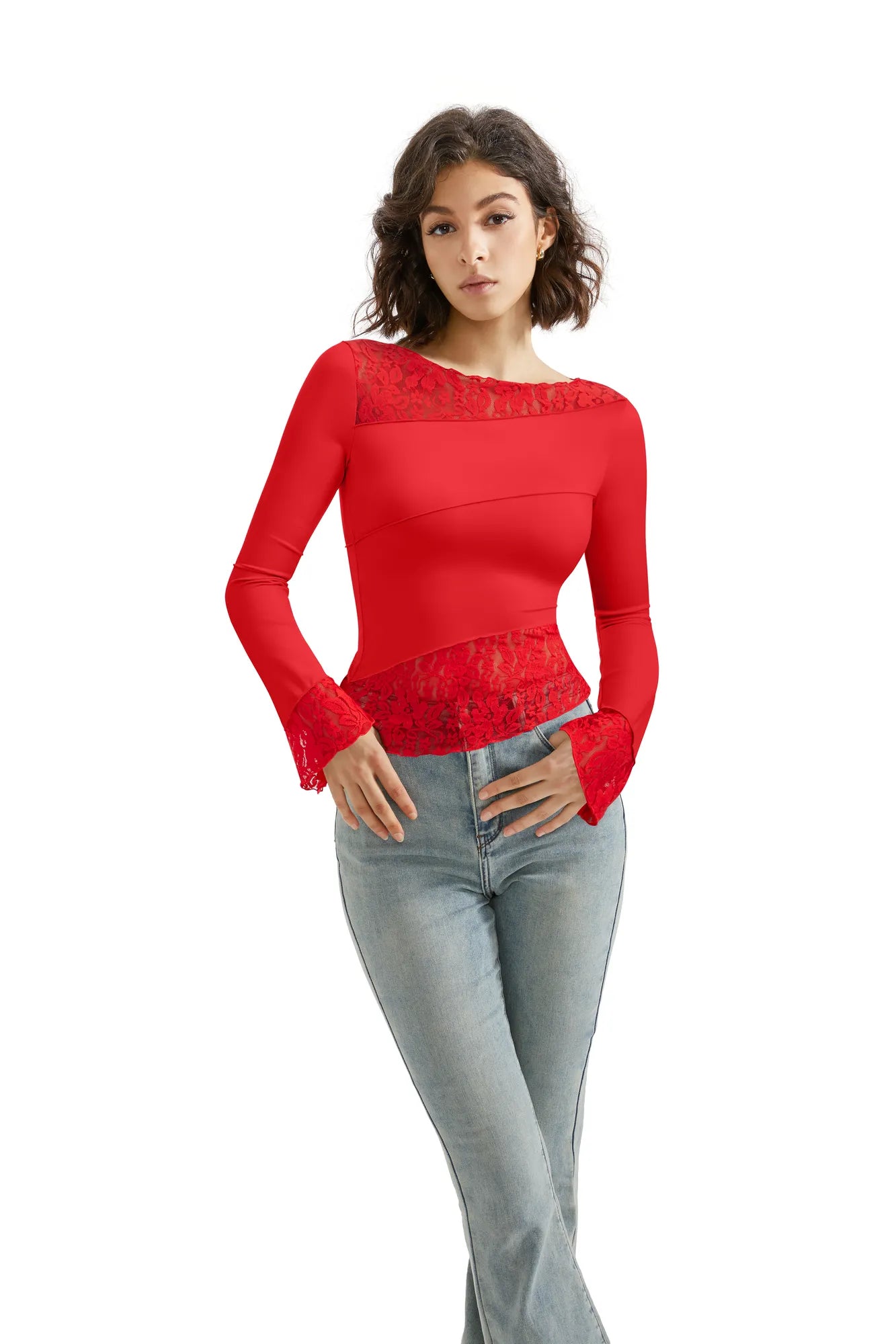 Mesh Lace Crew Neck Shirt - Long Sleeve-Clothing-SUUKSESS-SUUKSESS