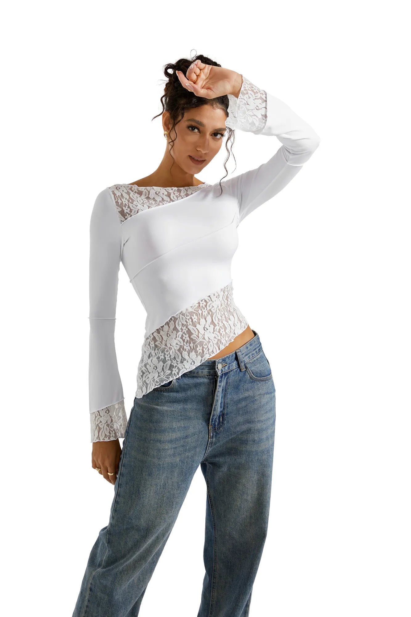 Mesh Lace Crew Neck Shirt - Long Sleeve-Clothing-SUUKSESS-SUUKSESS