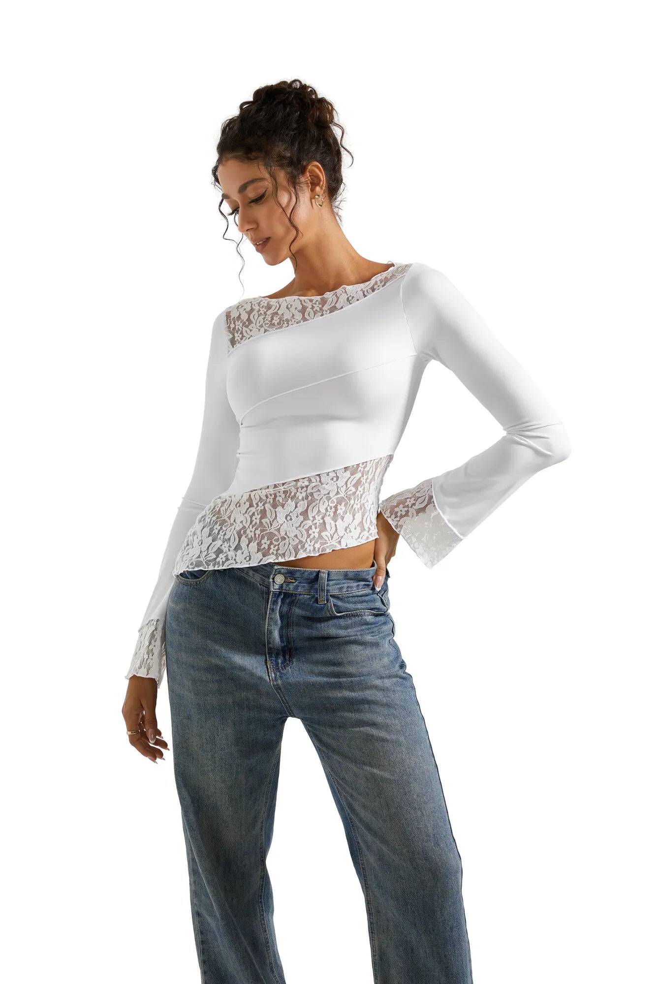 Mesh Lace Crew Neck Shirt - Long Sleeve-Clothing-SUUKSESS-SUUKSESS