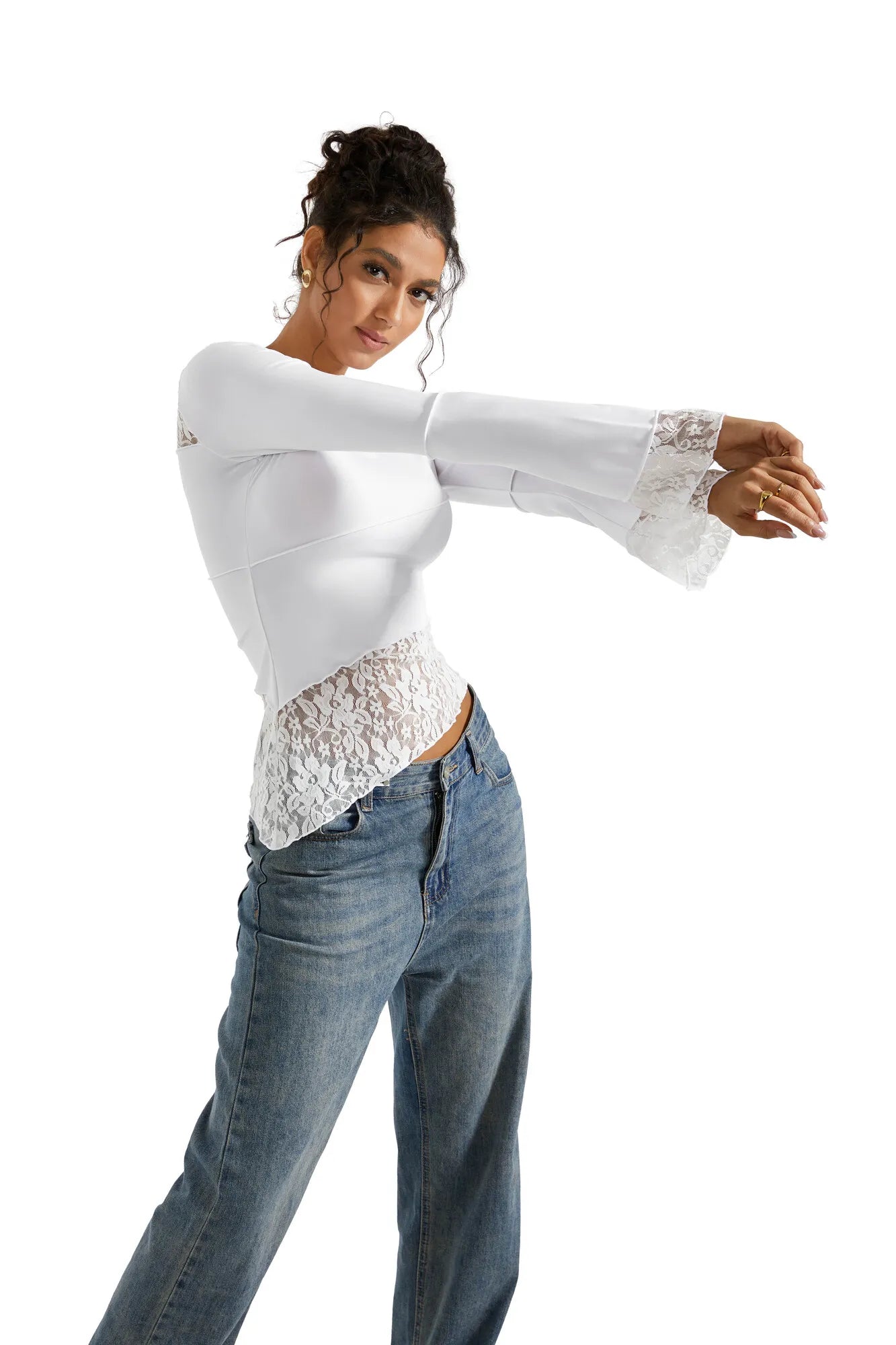 Mesh Lace Crew Neck Shirt - Long Sleeve-Clothing-SUUKSESS-SUUKSESS