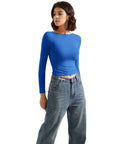 Buttery Soft Open Back Shirt - Long Sleeve-Clothing-SUUKSESS-Royal Blue-XS-SUUKSESS