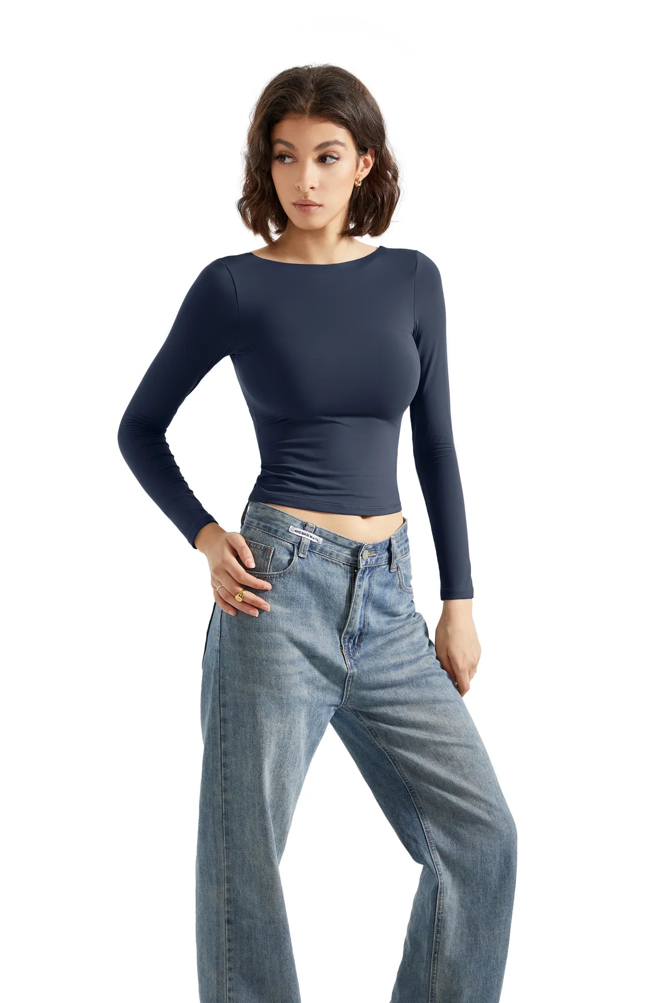 Buttery Soft Open Back Shirt - Long Sleeve-Clothing-SUUKSESS-Navy-XS-SUUKSESS