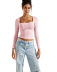 Buttery Soft Square Neck Shirt - Long Sleeve-Clothing-SUUKSESS-Pink-XS-SUUKSESS