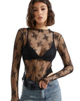 Mesh Lace Mock Neck Shirt - Long Sleeve-Clothing-SUUKSESS-SUUKSESS