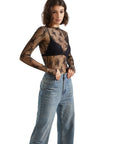 Mesh Lace Mock Neck Shirt - Long Sleeve-Clothing-SUUKSESS-SUUKSESS