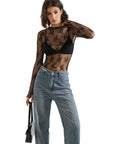 Mesh Lace Mock Neck Shirt - Long Sleeve-Clothing-SUUKSESS-SUUKSESS