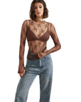 Mesh Lace Mock Neck Shirt - Long Sleeve-Clothing-SUUKSESS-Chocolate-S-SUUKSESS