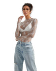 Mesh Lace Mock Neck Shirt - Long Sleeve-Clothing-SUUKSESS-SUUKSESS