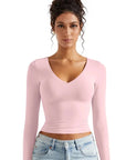 Buttery Soft V Neck Shirt - Long Sleeve-SUUKSESS-Pink-XS-SUUKSESS