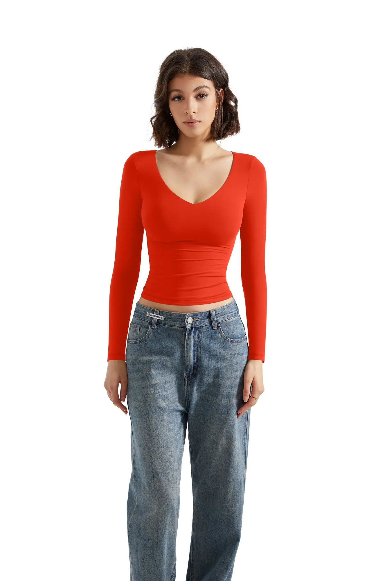 Buttery Soft V Neck Shirt - Long Sleeve-SUUKSESS-Red-XS-SUUKSESS