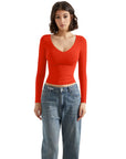 Buttery Soft V Neck Shirt - Long Sleeve-SUUKSESS-Red-XS-SUUKSESS