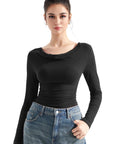 Off Shoulder Cowl Neck Shirt - Long Sleeve-Clothing-SUUKSESS-Black-XS-SUUKSESS