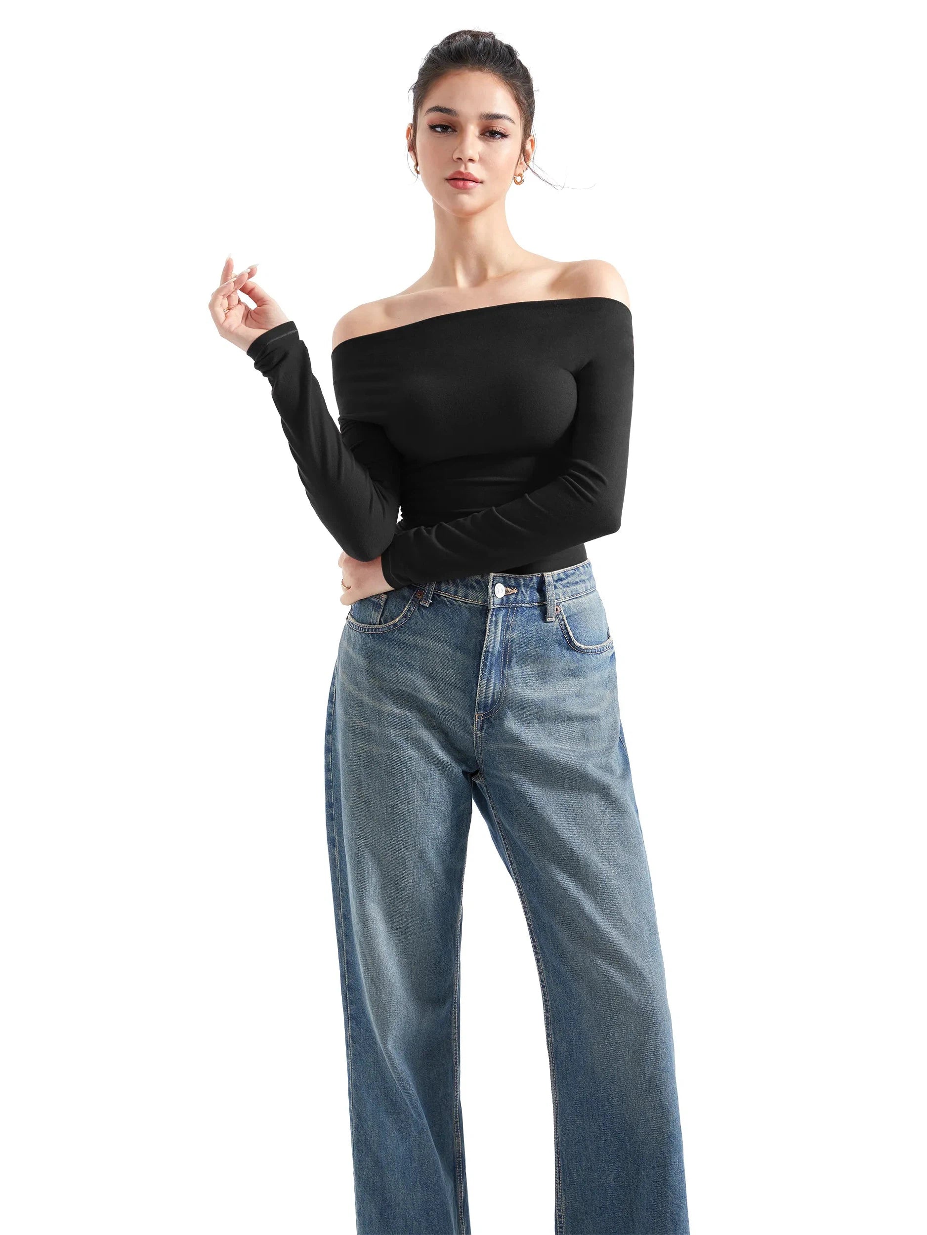 Off Shoulder Cowl Neck Shirt - Long Sleeve-Clothing-SUUKSESS-SUUKSESS