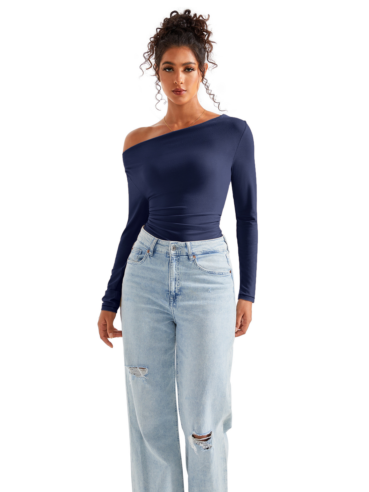 Off Shoulder Cowl Neck Shirt - Long Sleeve