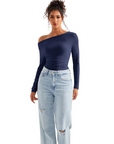 Off Shoulder Cowl Neck Shirt - Long Sleeve