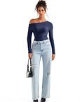 Off Shoulder Cowl Neck Shirt - Long Sleeve