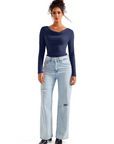Off Shoulder Cowl Neck Shirt - Long Sleeve