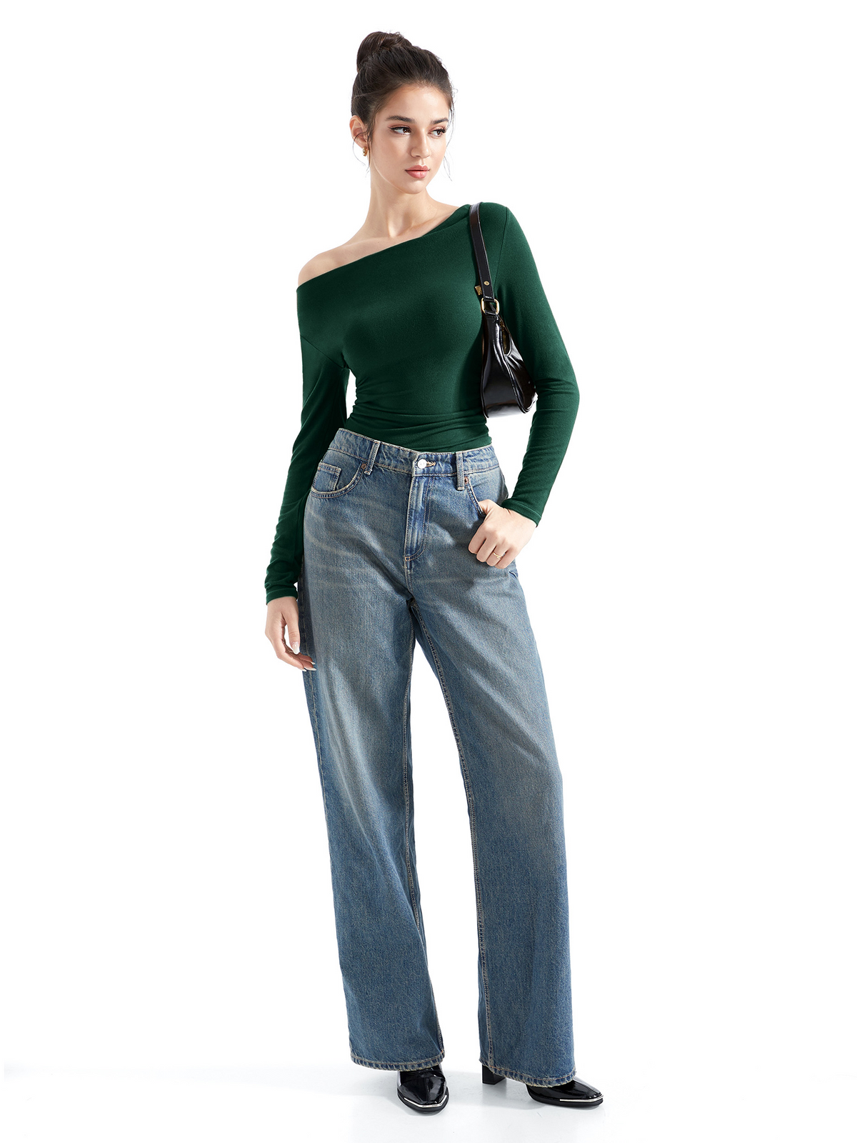 Off Shoulder Cowl Neck Shirt - Long Sleeve