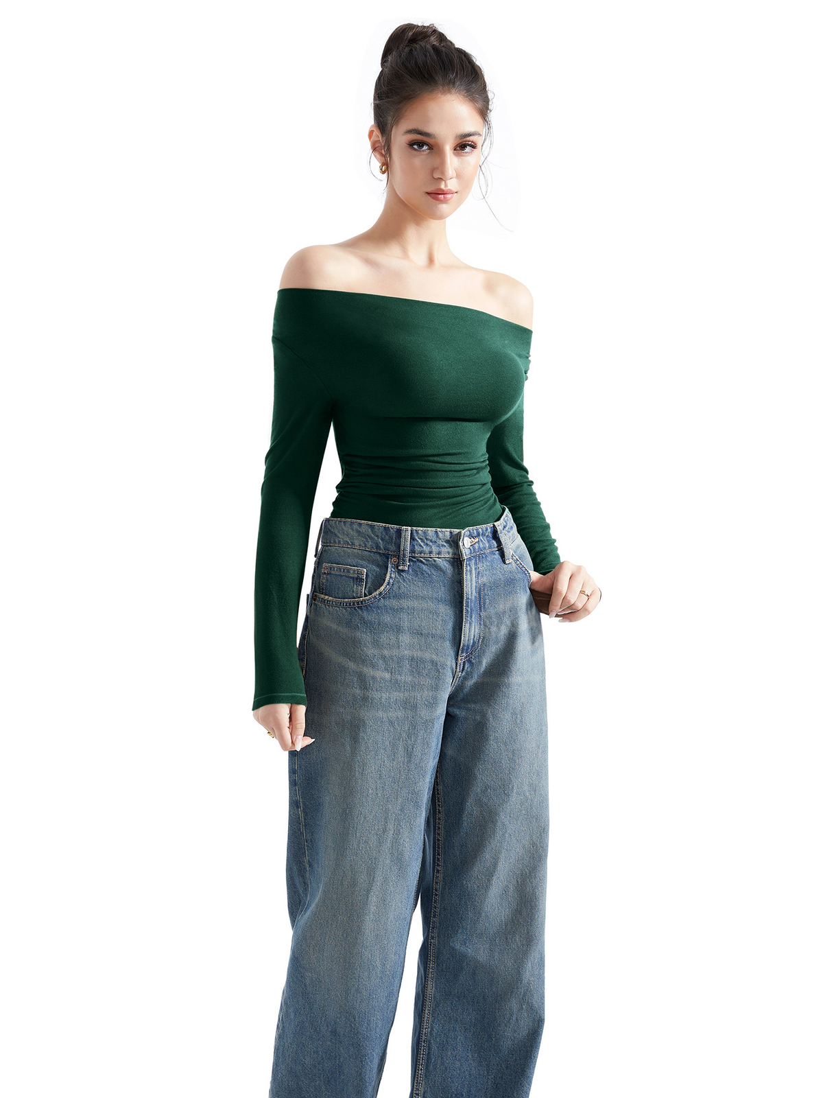 Off Shoulder Cowl Neck Shirt - Long Sleeve