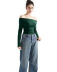 Off Shoulder Cowl Neck Shirt - Long Sleeve