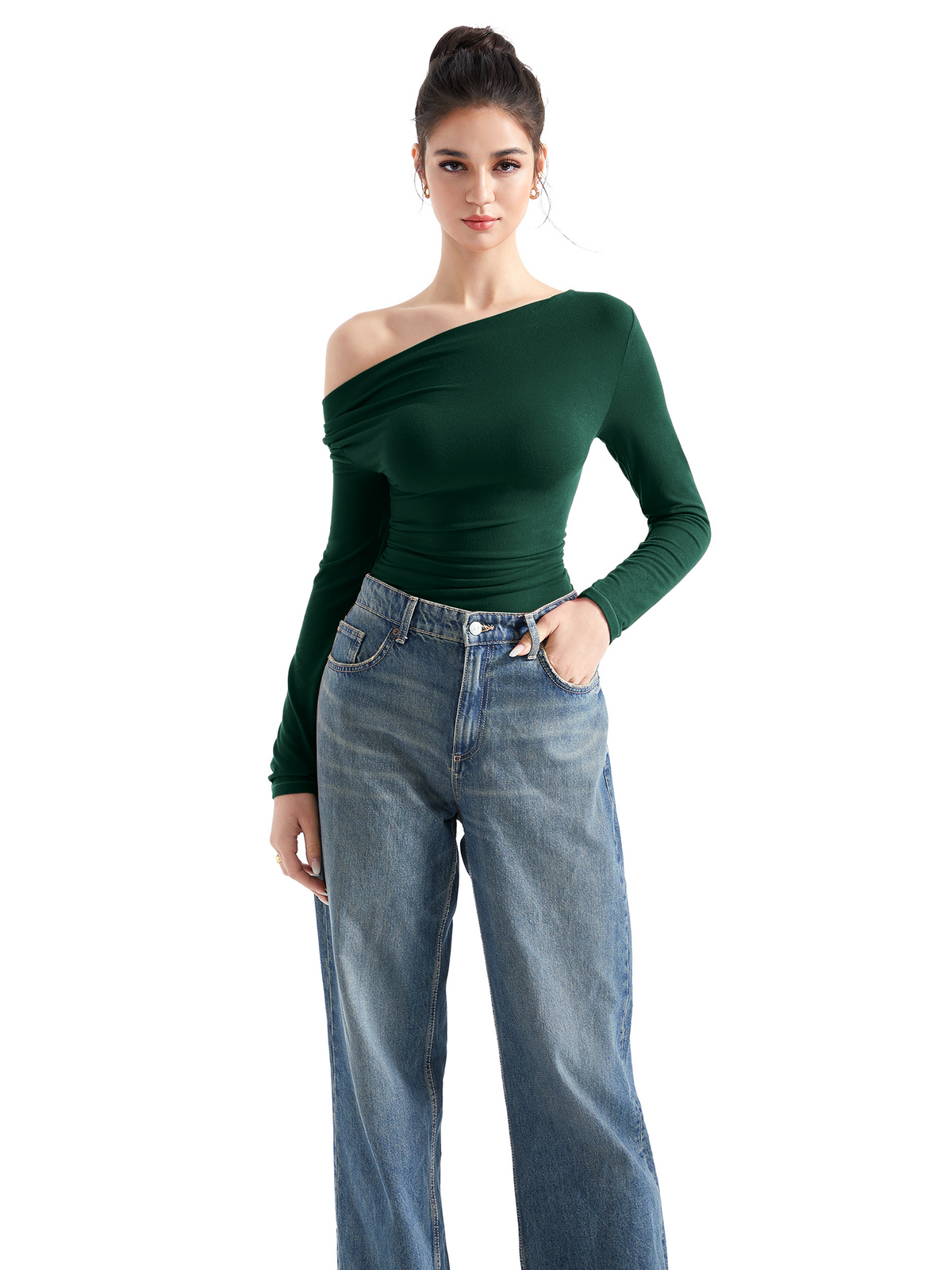 Off Shoulder Cowl Neck Shirt - Long Sleeve
