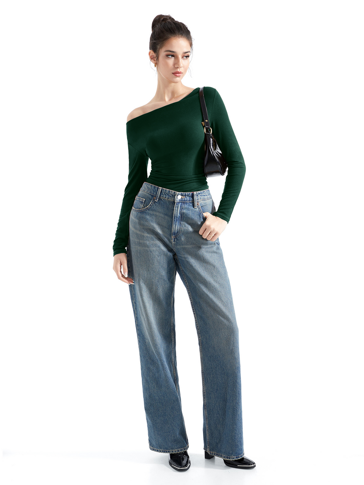 Off Shoulder Cowl Neck Shirt - Long Sleeve