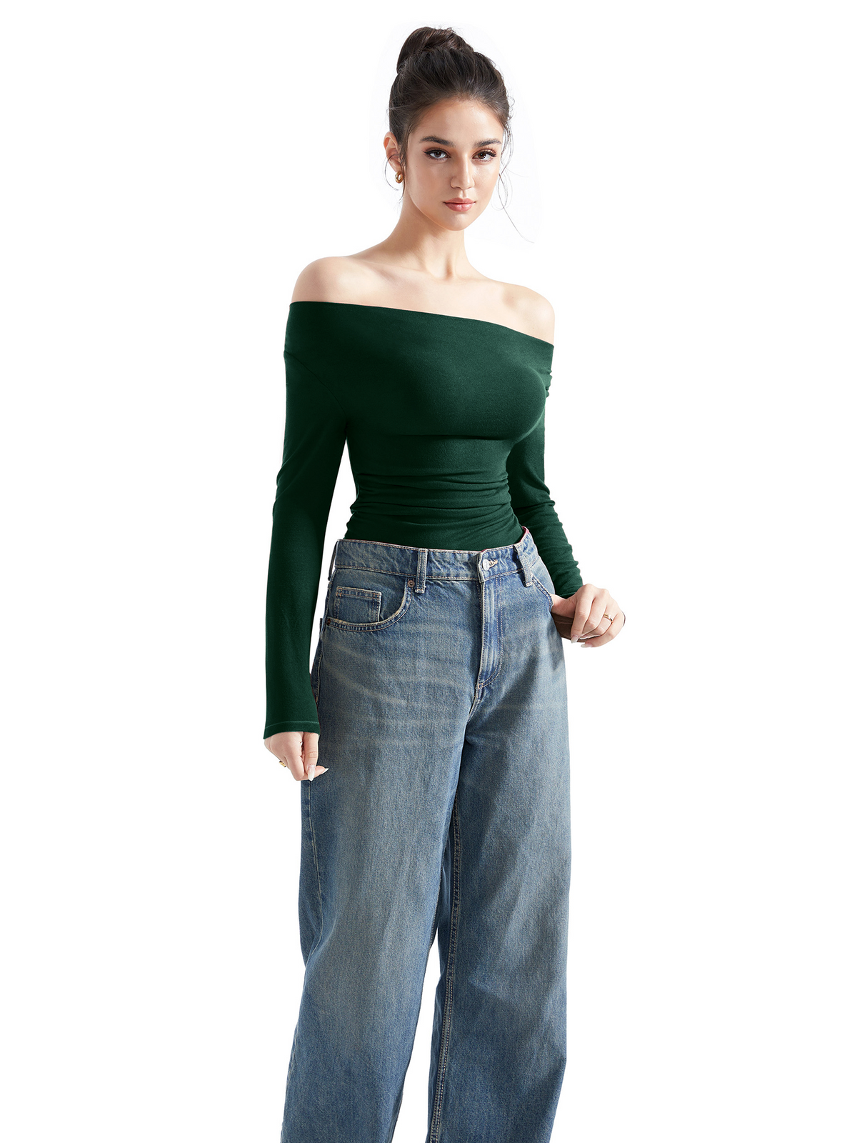 Off Shoulder Cowl Neck Shirt - Long Sleeve