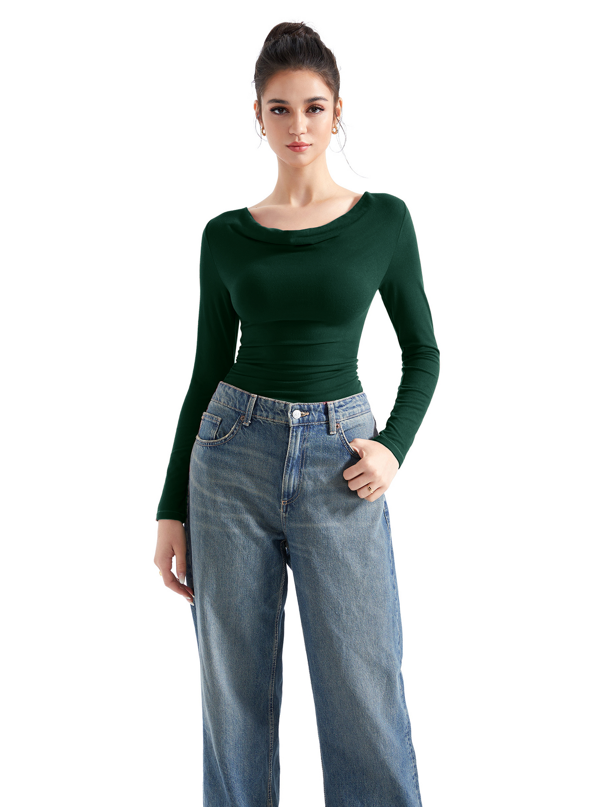 Off Shoulder Cowl Neck Shirt - Long Sleeve