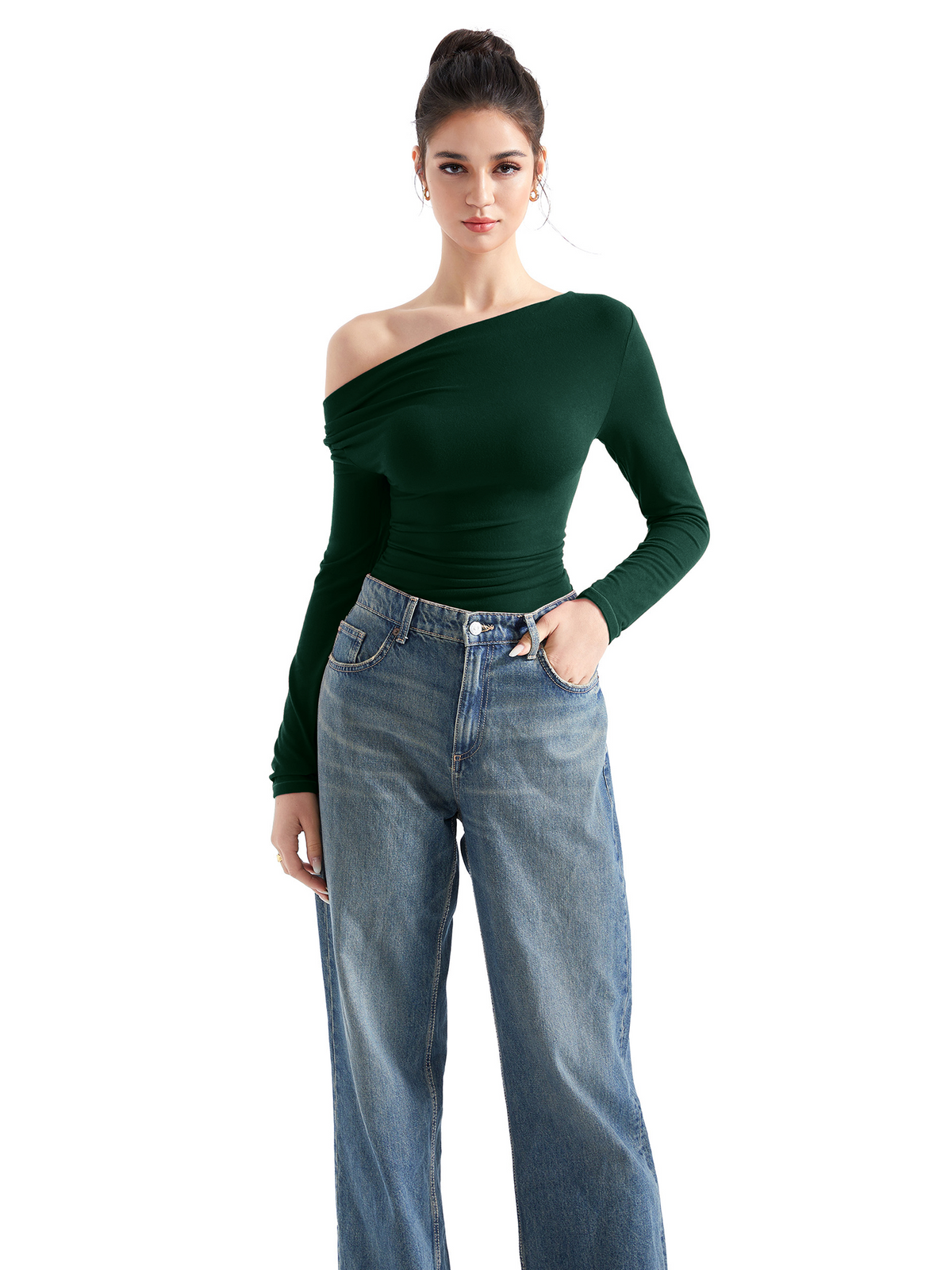 Off Shoulder Cowl Neck Shirt - Long Sleeve