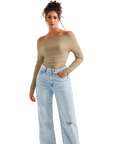 Off Shoulder Cowl Neck Shirt - Long Sleeve