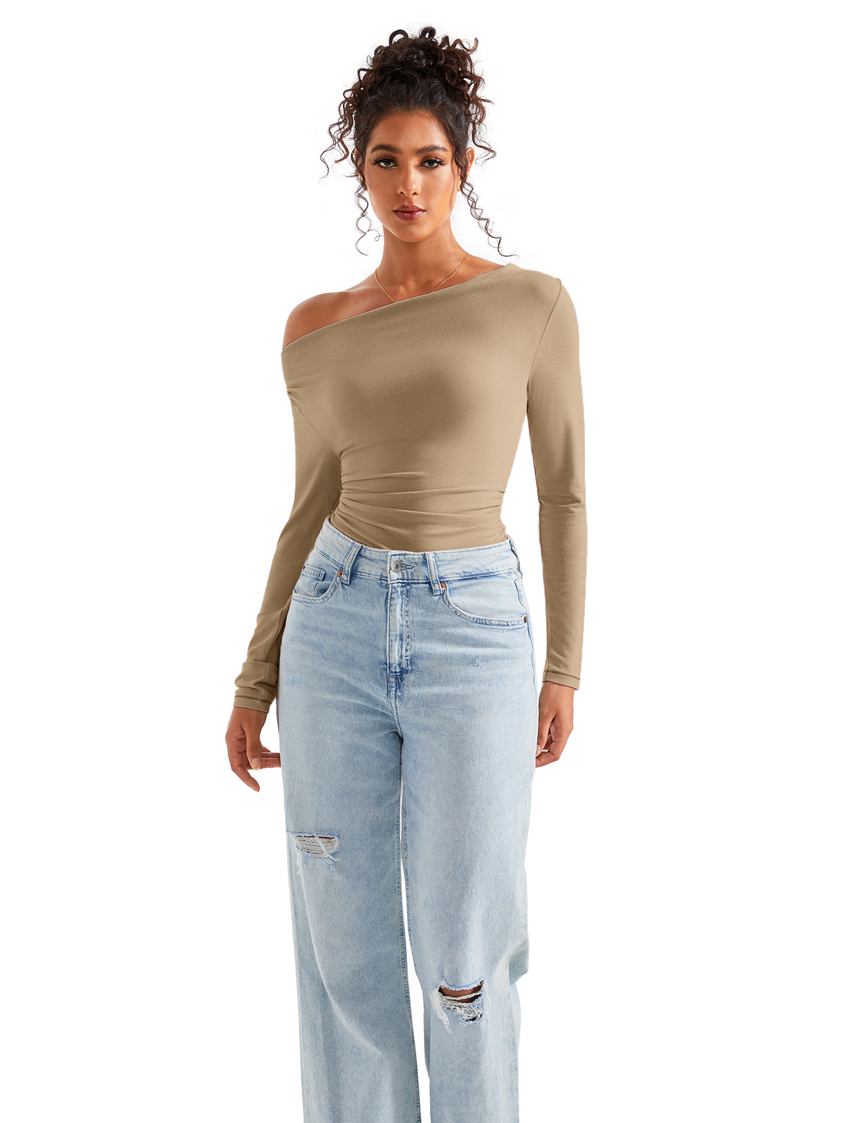Off Shoulder Cowl Neck Shirt - Long Sleeve