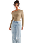 Off Shoulder Cowl Neck Shirt - Long Sleeve