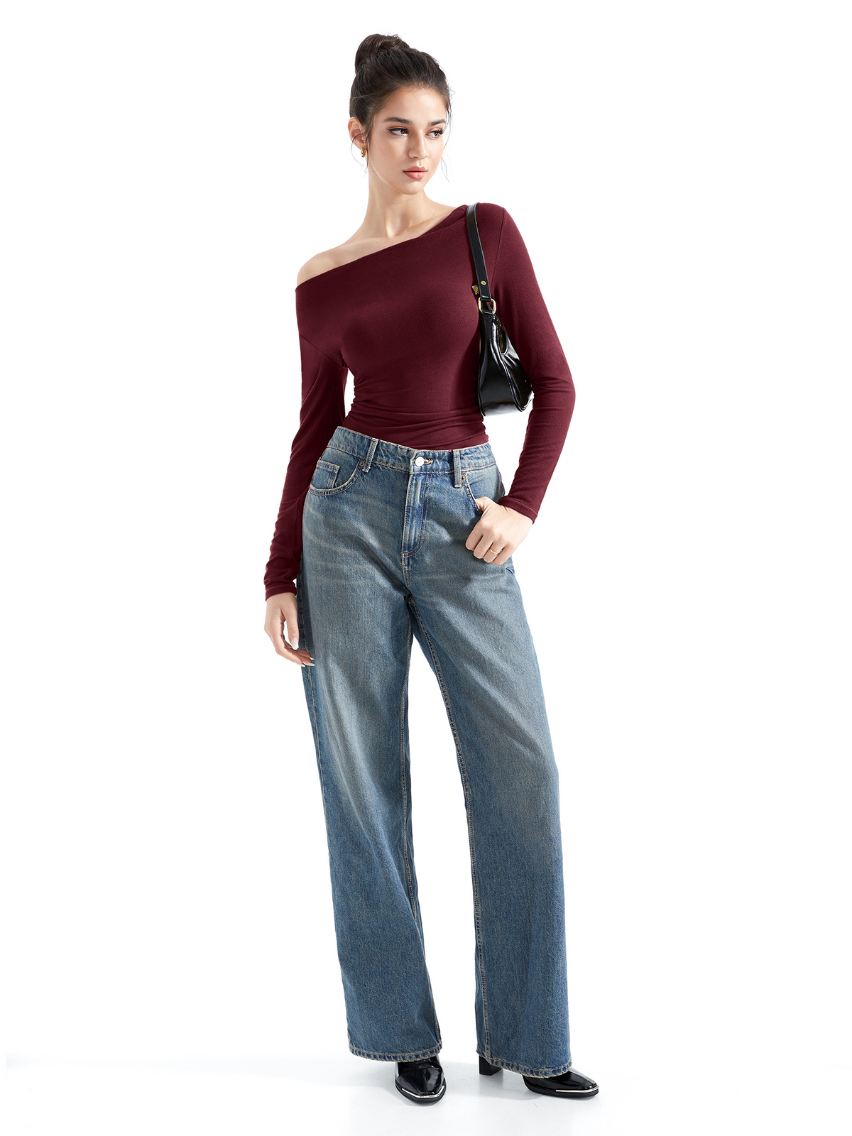 Off Shoulder Cowl Neck Shirt - Long Sleeve