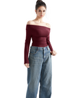 Off Shoulder Cowl Neck Shirt - Long Sleeve