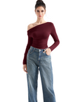 Off Shoulder Cowl Neck Shirt - Long Sleeve