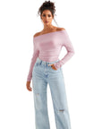 Off Shoulder Cowl Neck Shirt - Long Sleeve-Clothing-SUUKSESS-Pink-XS-SUUKSESS