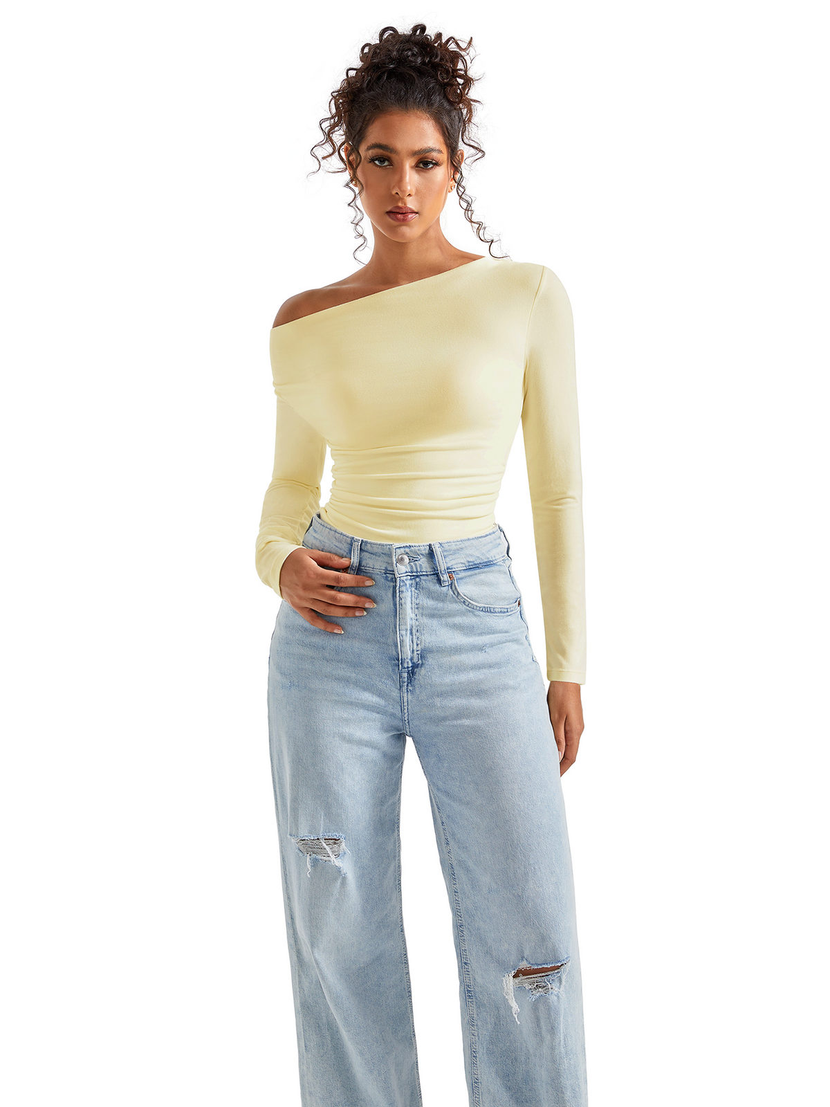 Off Shoulder Cowl Neck Shirt - Long Sleeve
